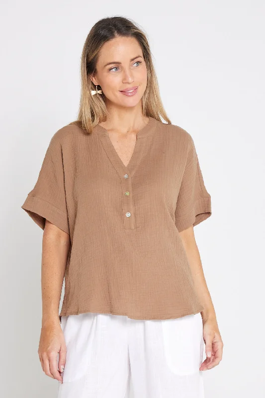 Gracie Cotton Muslin Top - Bark