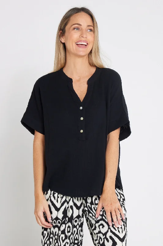 Gracie Cotton Muslin Top - Black