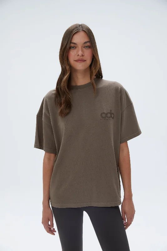 Performance Washed Short Sleeve Drop Shoulder T-shirt - Cocoa Brown