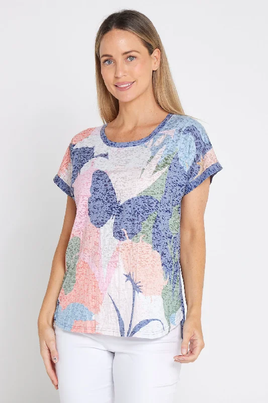 Layla Print Burn-Out Top - Navy Butterfly