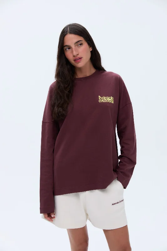 Trail Washed Long Sleeve Drop Shoulder T-shirt - Burgundy