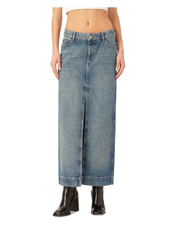 Asra Womens Slit Cotton Denim Skirt