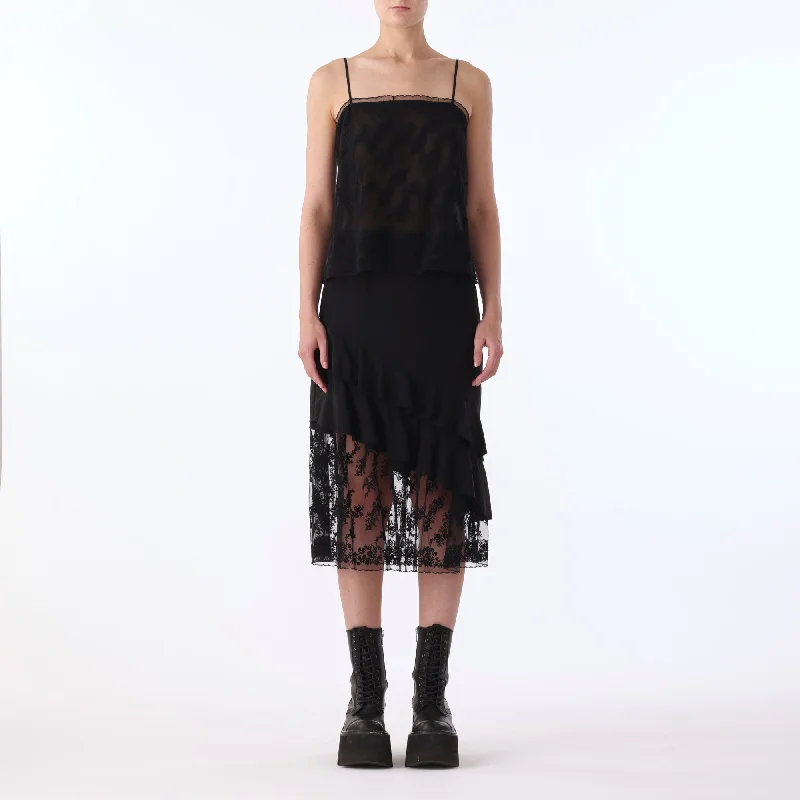 Cdc Ruffle Skirt W/ Embroidered Lace Tulle Combo