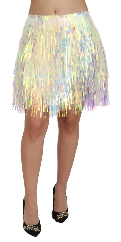 Dolce & Gabbana Iridescent Fringe Mini Skirt Mid Women's Waist