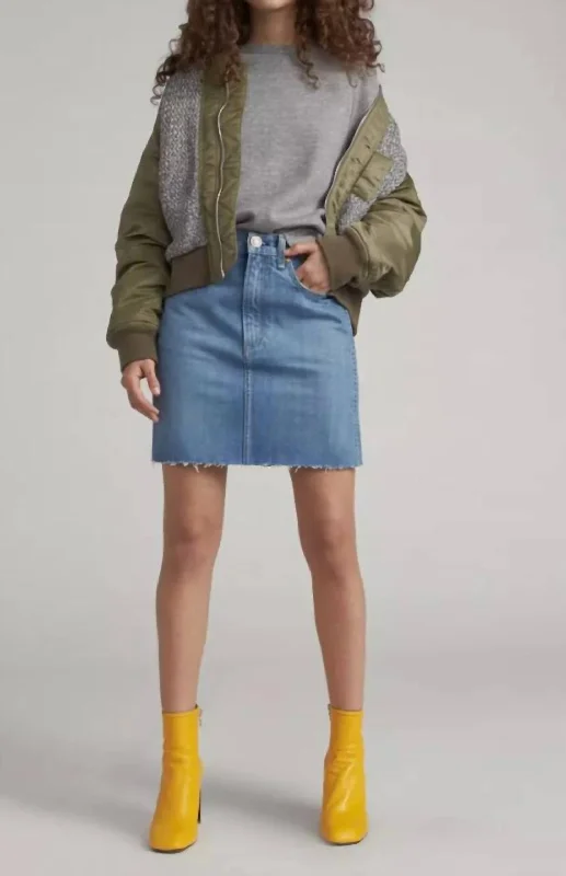 Moss Denim Mini Skirt In Clean Levee