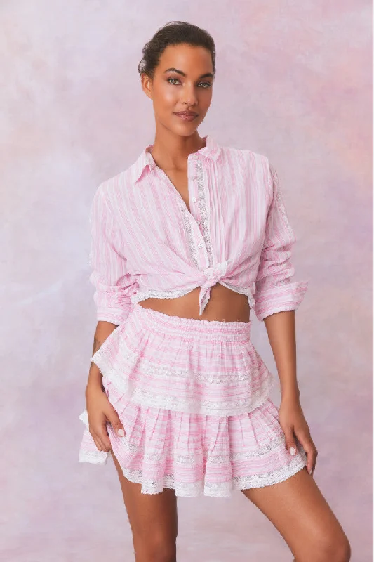 Ruffle Mini Stripe Cotton Skirt- CAPTIVA PINK