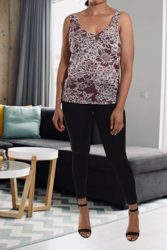 Brown And White Burnout Sleeveless Top