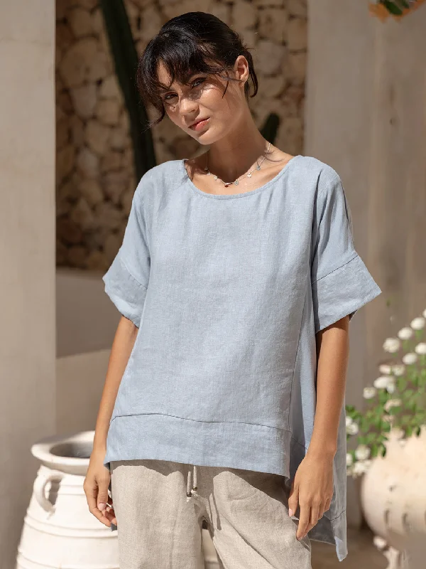 Costa French Linen and Cotton Top Slate Blue