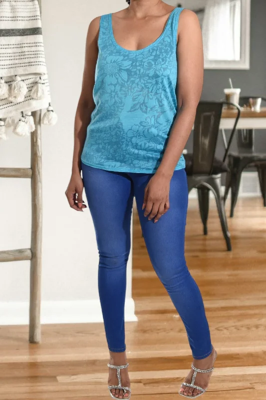 Ladies Teal Burnout Sleeveless Top