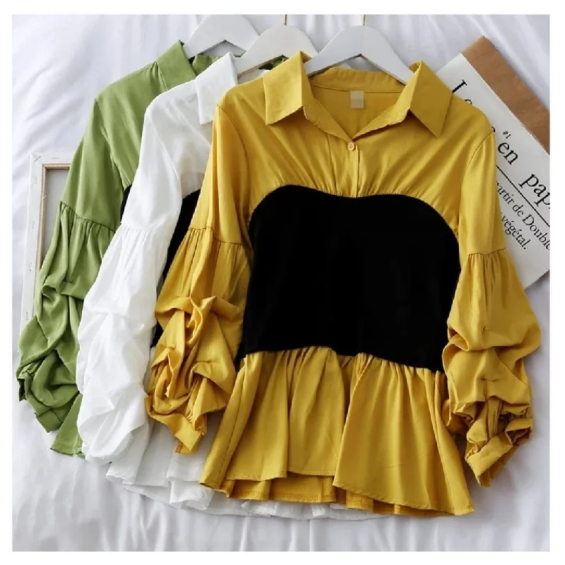 Panelled Lantern Sleeve Blouse