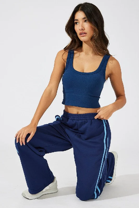 Blue Wide Leg Track Pants