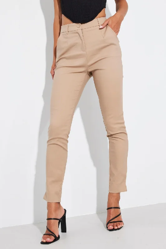 Brown Slim Pants Mid Rise Workwear