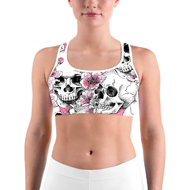 Pink Floral Skulls Sports bra