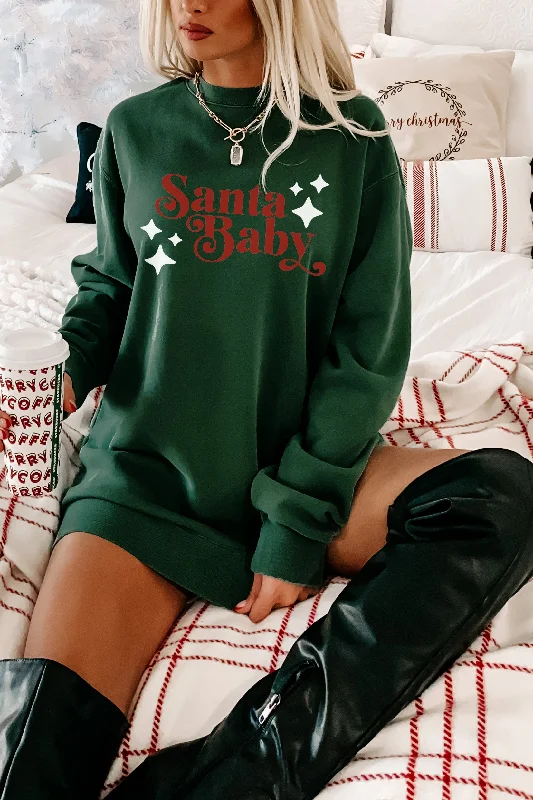 "Santa Baby" Heavyweight Graphic Crewneck Sweatshirt (Alpine Green) - Print On Demand