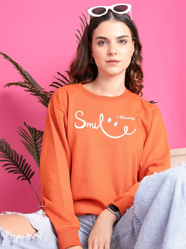 VimaL Jonney Regular Fit Orange Printed Sweatshirt For Women