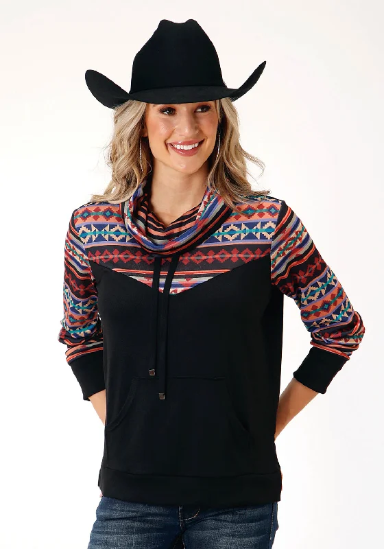 Roper Womens Cowl Neck Black Multi Polyester Sweatshirt