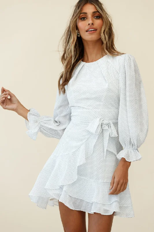 Agnes Long Sleeve Pleat Detail Dress White