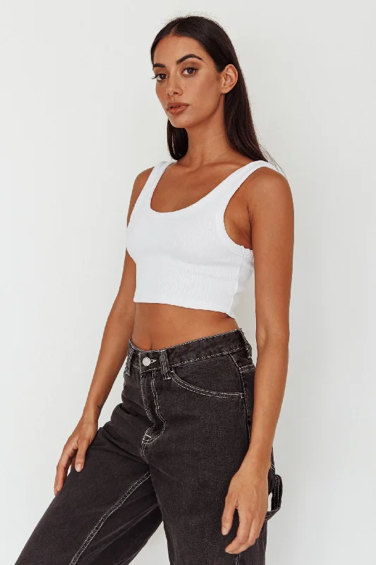 Drifting Ribbed Crop Top White