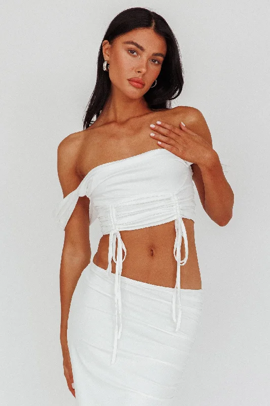 Headliner Drawstring Ruched  Crop Top White