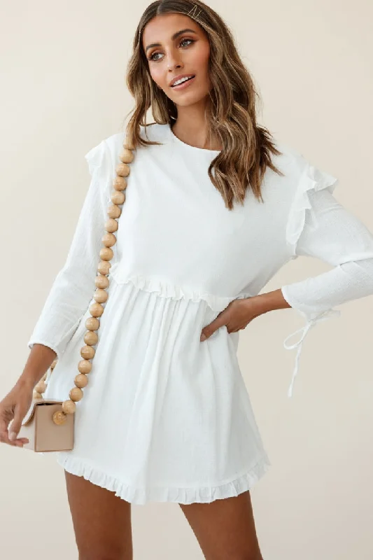 Marion Long Sleeve Shift Dress White