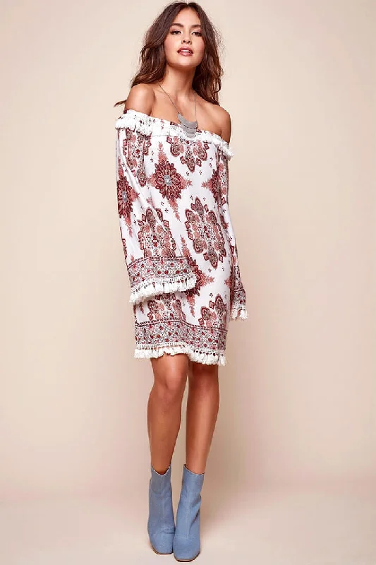 Sujata Bohemian Fringe Tunic Dress White