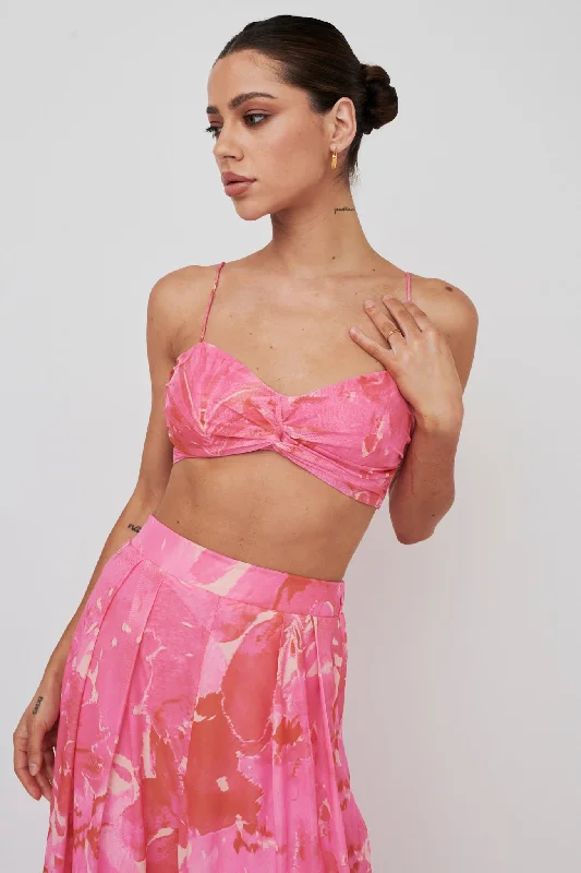 Tammi Tied Back Crop Top Print Blush