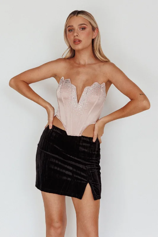 Up All Night Diamante Crop Top Blush