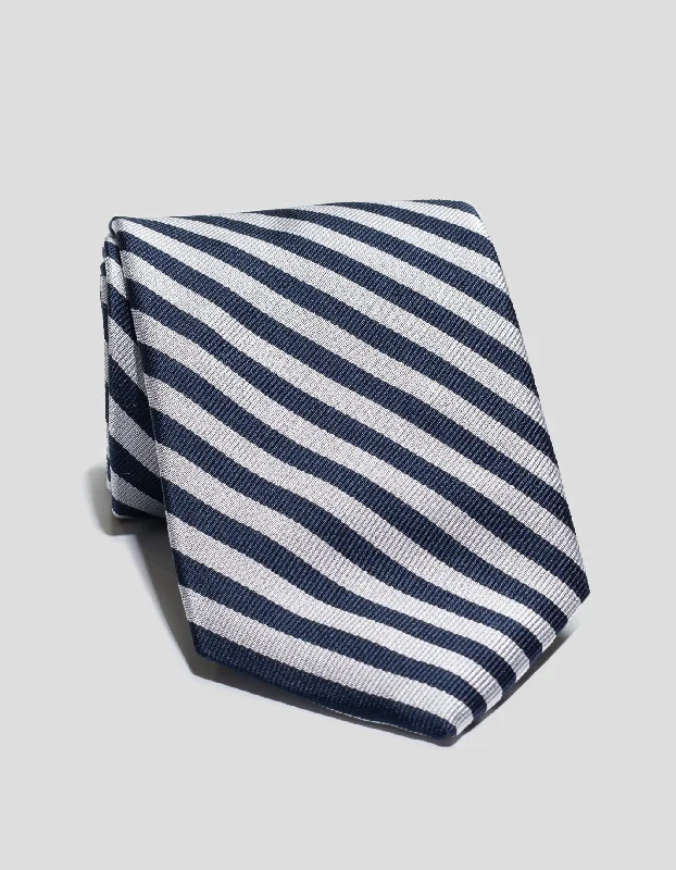 SILK REPP MINI EQUAL STRIPE TIE - NAVY/SILVER