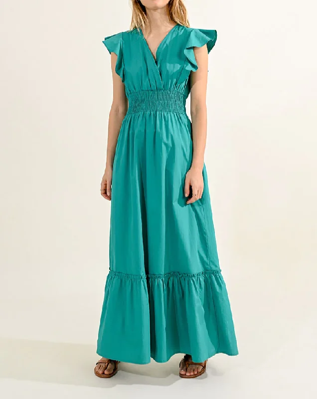 Ruffled V-Neck Maxi Dress