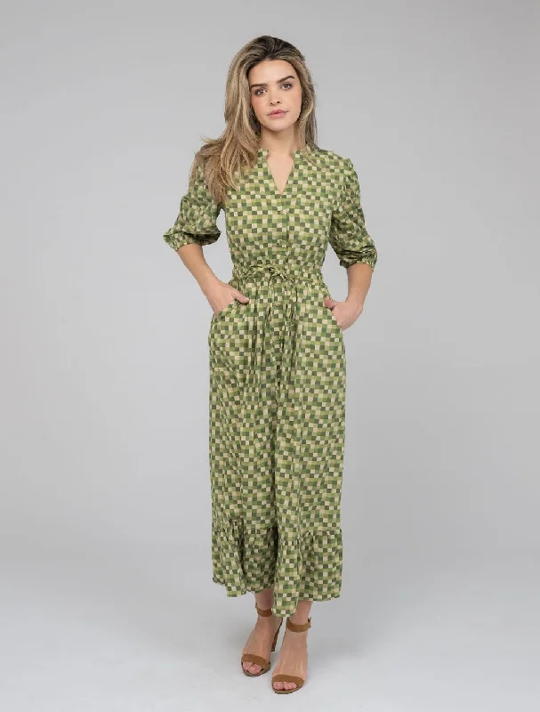 The Lily Midi Dress | Green Blocks