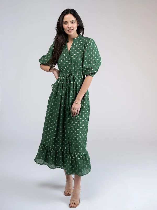 The Lily Midi Dress | Green & Gold Lurex