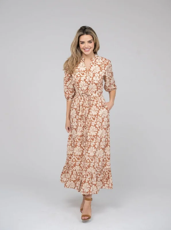 The Lily Midi Dress | Tan Flower Power