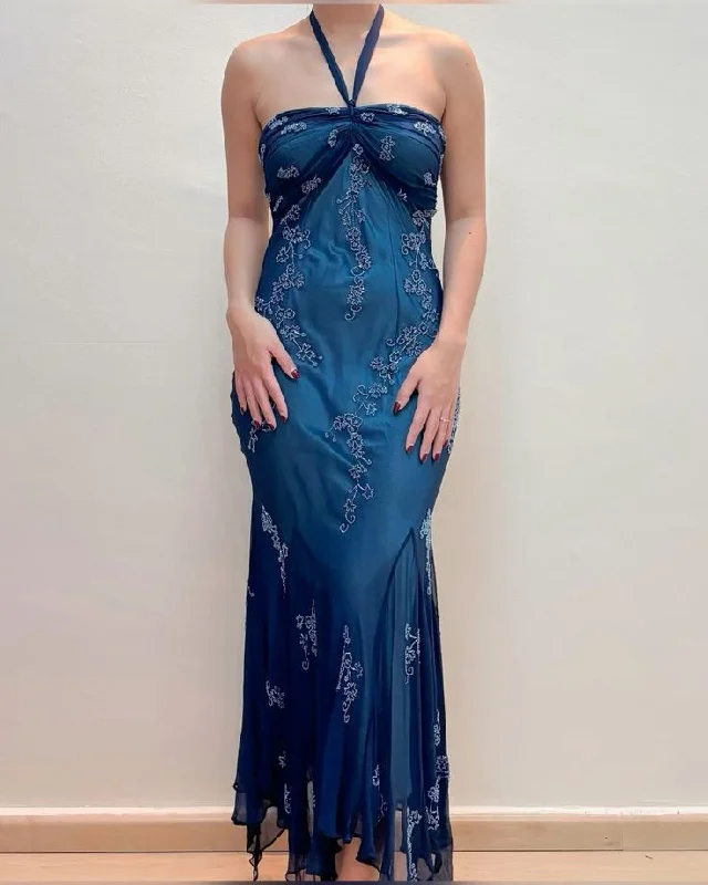 Halter Vintage Long Evening Dress Long Prom Dress       S5923