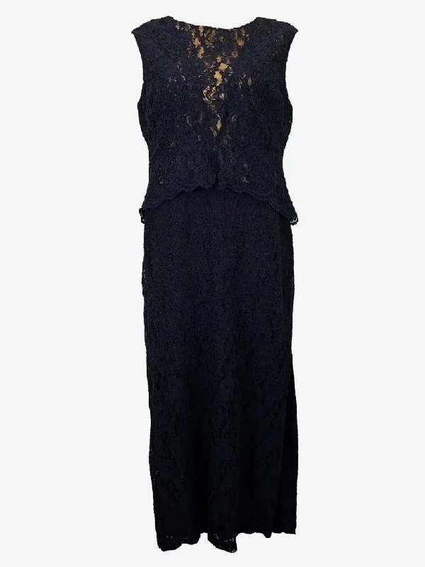 Ralph Lauren Navy Blue Lace Evening Dress Size 16