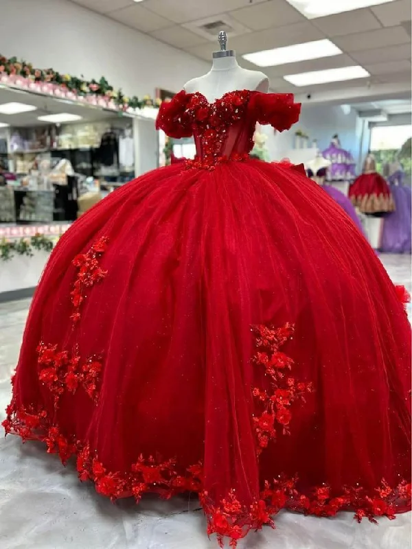 Red Quinceanera Dresses Beaded Off the Shoulder Sweet 15 16 Prom Party Ball Gown       S5922