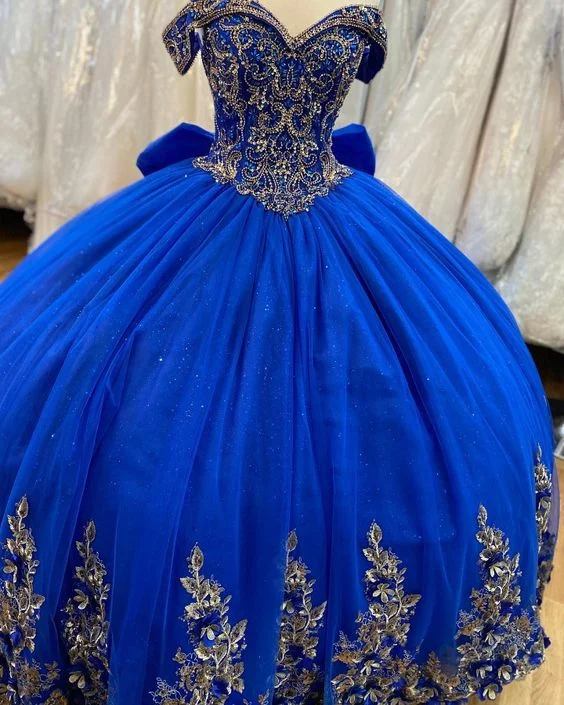 Royal Blue A-Line Ball Gown Long Prom Dresses, Blue Evening Dresses      S3356