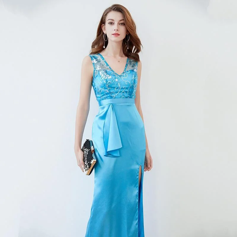 FashionSierra - Sexy V Neck Sleeveless Fashion Elegant Long Prom Party Dresses