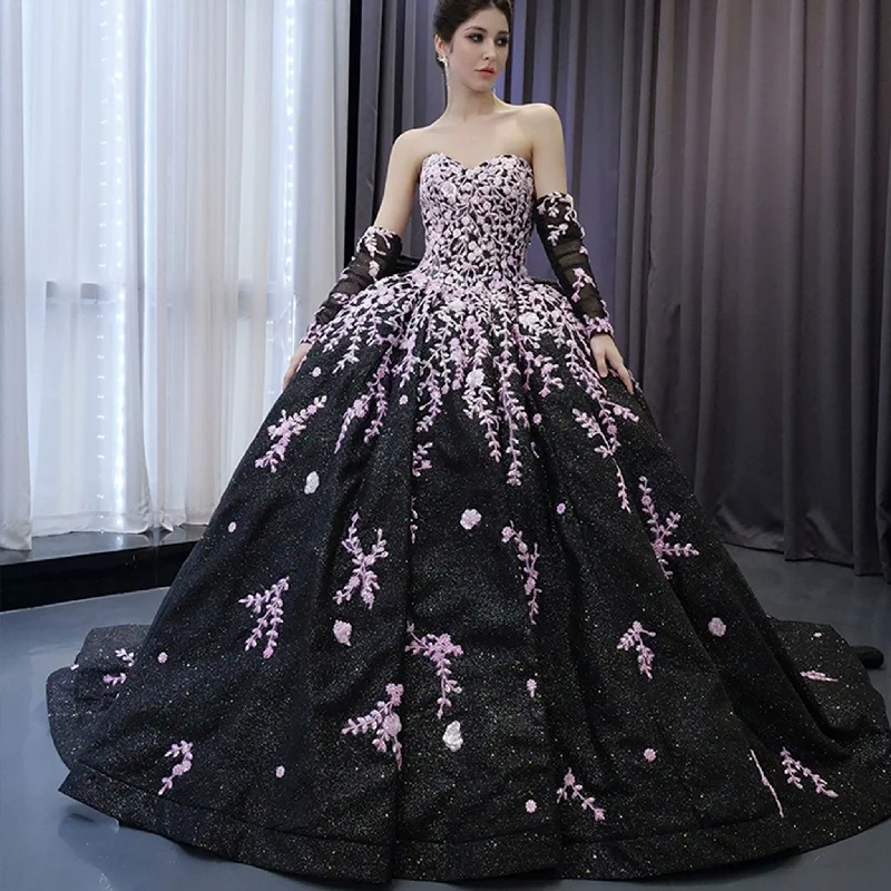 Black Shimmering Wedding Gown Off the Shoulder Quinceanera Dress