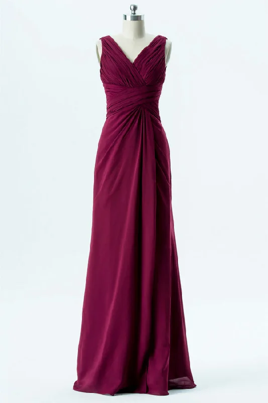 Magenta Chiffon Backless Banded Waist Bridesmaid Dress