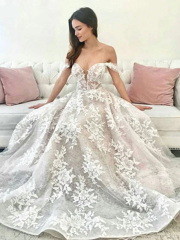 Off The Shoulder Lace Wedding Dresses, A-line 2020 Wedding Dresses, Bridal Gowns