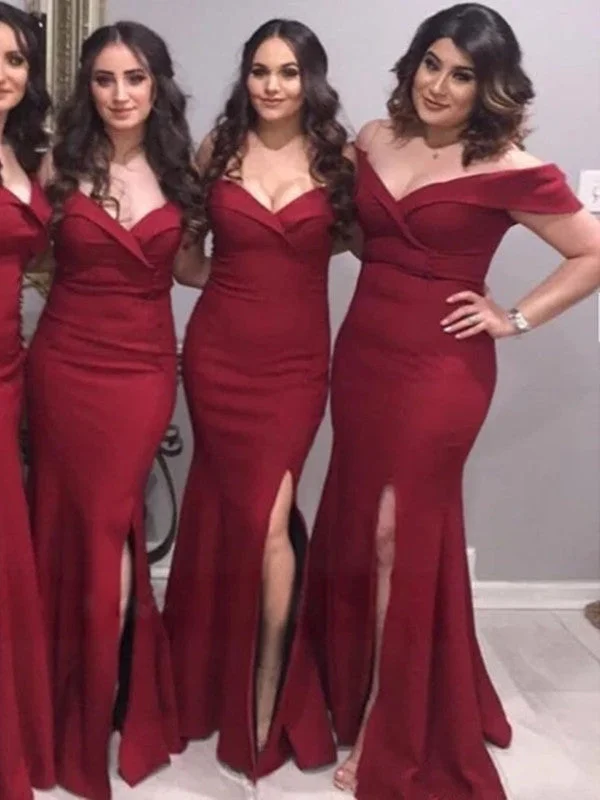 Off The Shoulder Long Bridesmaid Dresses, Mermaid 2020 Slit Bridesmaid Dresses