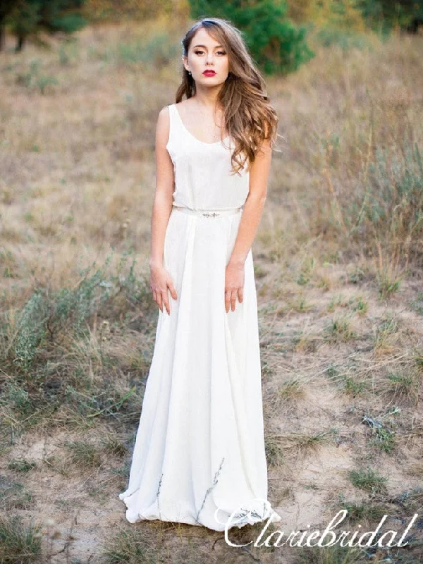 Simple Ivory Chiffon Long A-line Boho Wedding Dresses