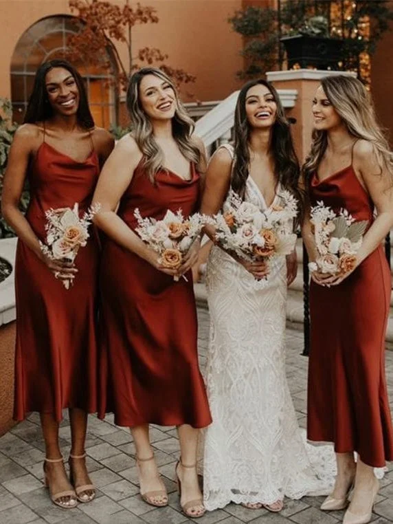 Spaghetti Long Sheath Bridesmaid Dresses, Burgundy Bridesmaid Dresses, Popular Bridesmaid Dresses