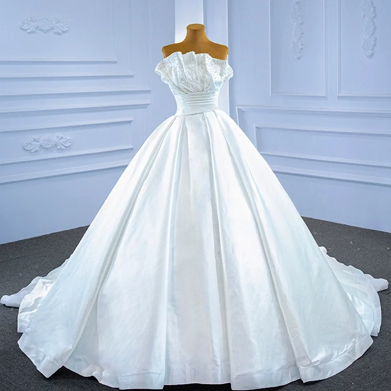 Strapless Satin Ball Gown Wedding Dress Modest Wedding Gown