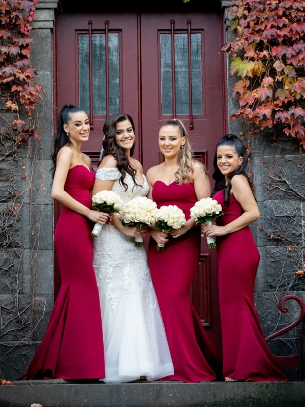 Sweetheart Long Mermaid Jersey Bridesmaid Dresses, Long Bridesmaid Dresses, Newest Bridesmaid Dresses