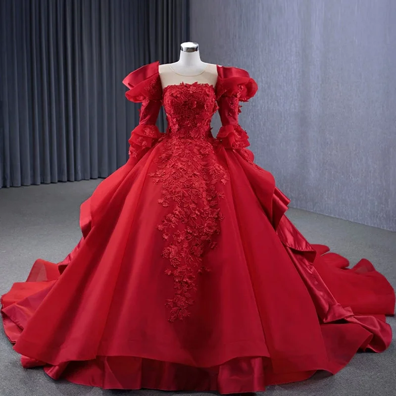 Vintage High-end Ruffles Wedding Dress Puffy 3/4 Sleeve Quinceanera Gown